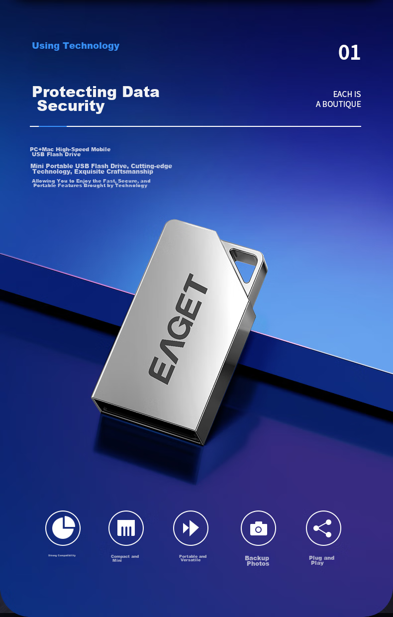 EAGET 32GB USB2.0 Flash Drive U8M Metal High-Speed Mini Waterproof Portable Creative Car Office Study USB Drive for Bidding, Tenders And Competitions 3