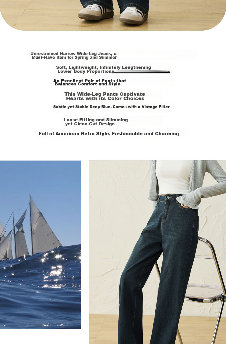 LangSha [New Retro Moisture-Wicking] Women's Jeans, Spring And Autumn Style, Slim-Fit High-Waist, Slimming Loose-Fit Wide-Leg Pants with Draping Effect 2