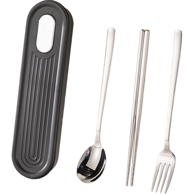 Guangyi Food-Grade 304 Stainless Steel Portable Cutlery Set with Chopsticks, Personal Use for Students And Adults, Including Chopsticks, Spoon, Fork, And Box GY7358