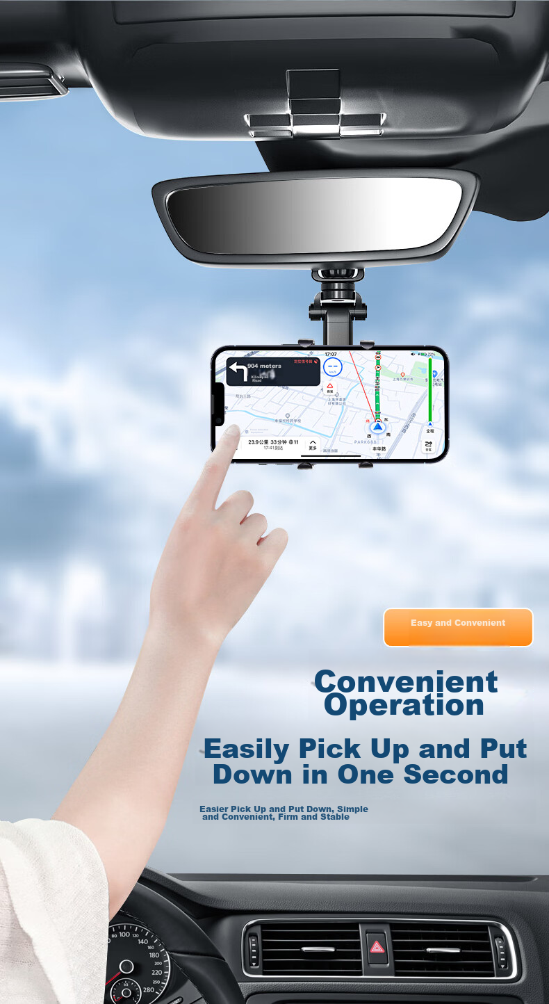 KOOLIFE Rearview Mirror Phone Holder, Car Phone Mount Universal Multifunctional AR Navigation Bracket with Rotating And Extendable Desig 4