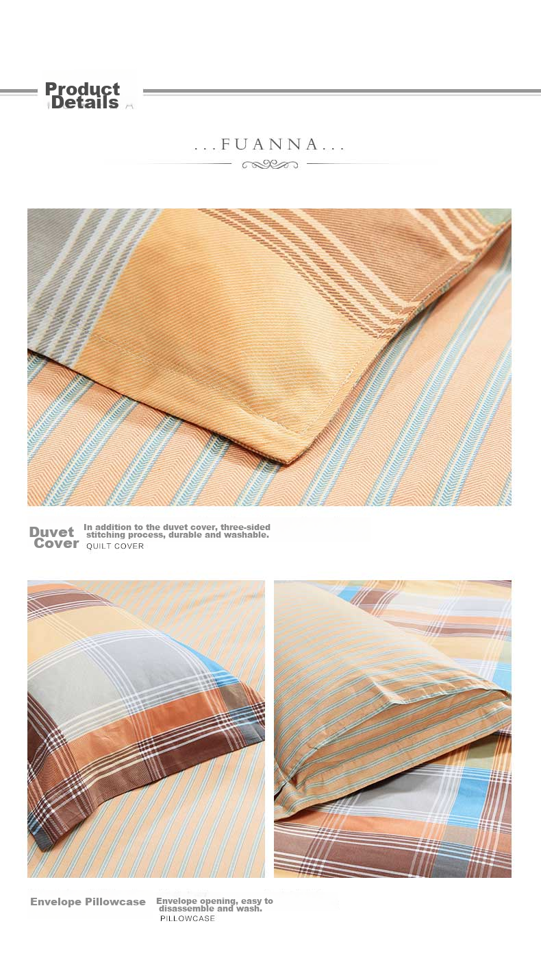 FUANNA 100% Pure Cotton Brushed Four-Piece Bedding Set, Double-Sided Thickened Cotton Bed Sheet And Duvet Cover, King Size 230*229cm 8