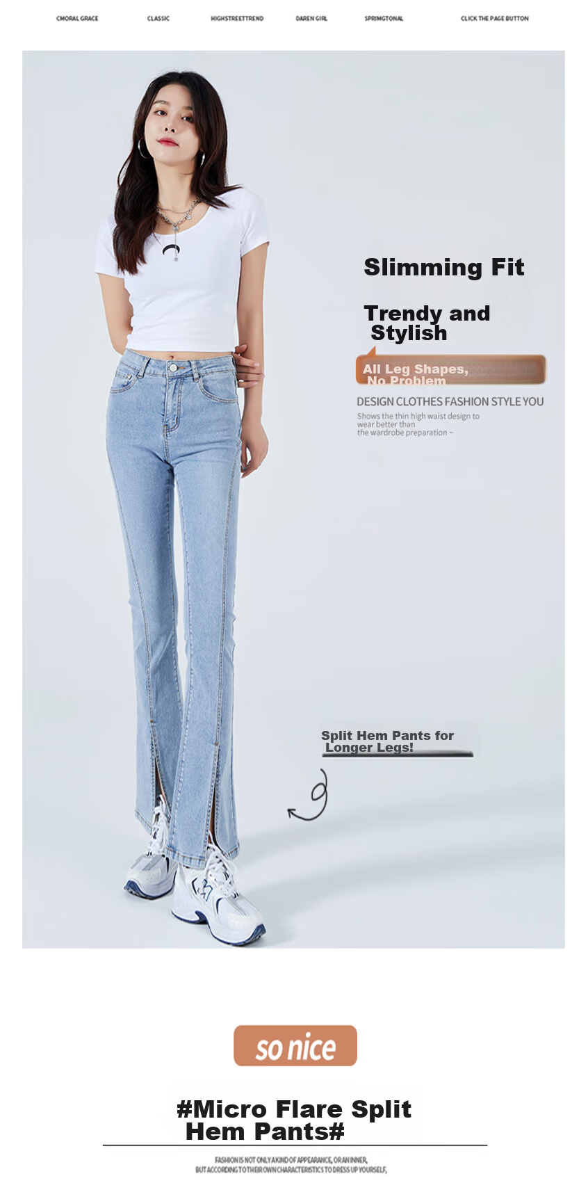Langsha Micro Flare High-Waisted Slim-Fit Jeans for Women, Spring And Autumn Season, Butt-Lifting, Slimming, Side Slit, Flared Pants, Blue Casual Long Trousers 2