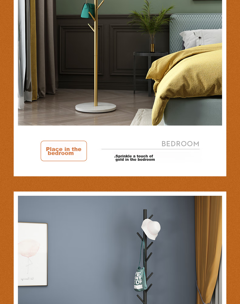 Jialiren Coat Rack, Floor-Standing Clothes Hanger, Luxury Marble Plate, Bedroom Living Room Corner Standing Hook, Coat Rod, Bag Rack 17