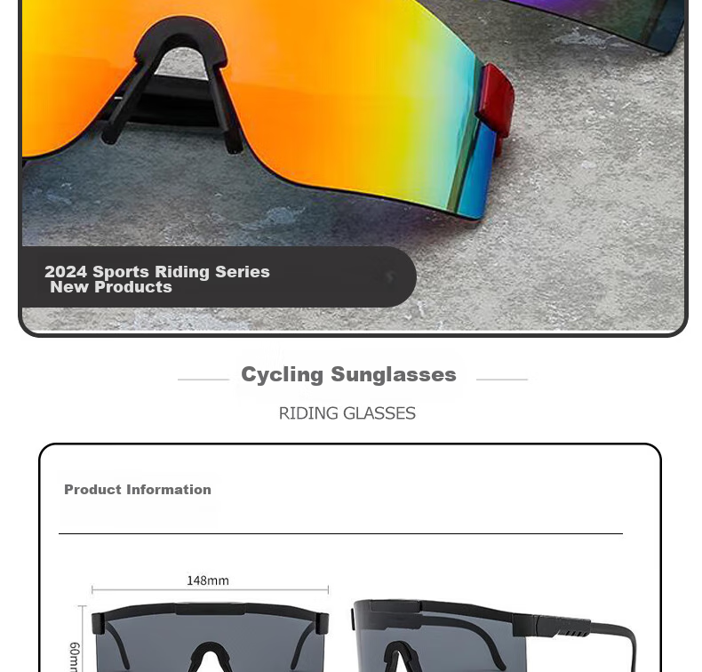 LOVECRAFT Cycling Sunglasses, Model 1147 Black, Unisex Outdoor Sports Adjustable Windproof Sunglasses 2