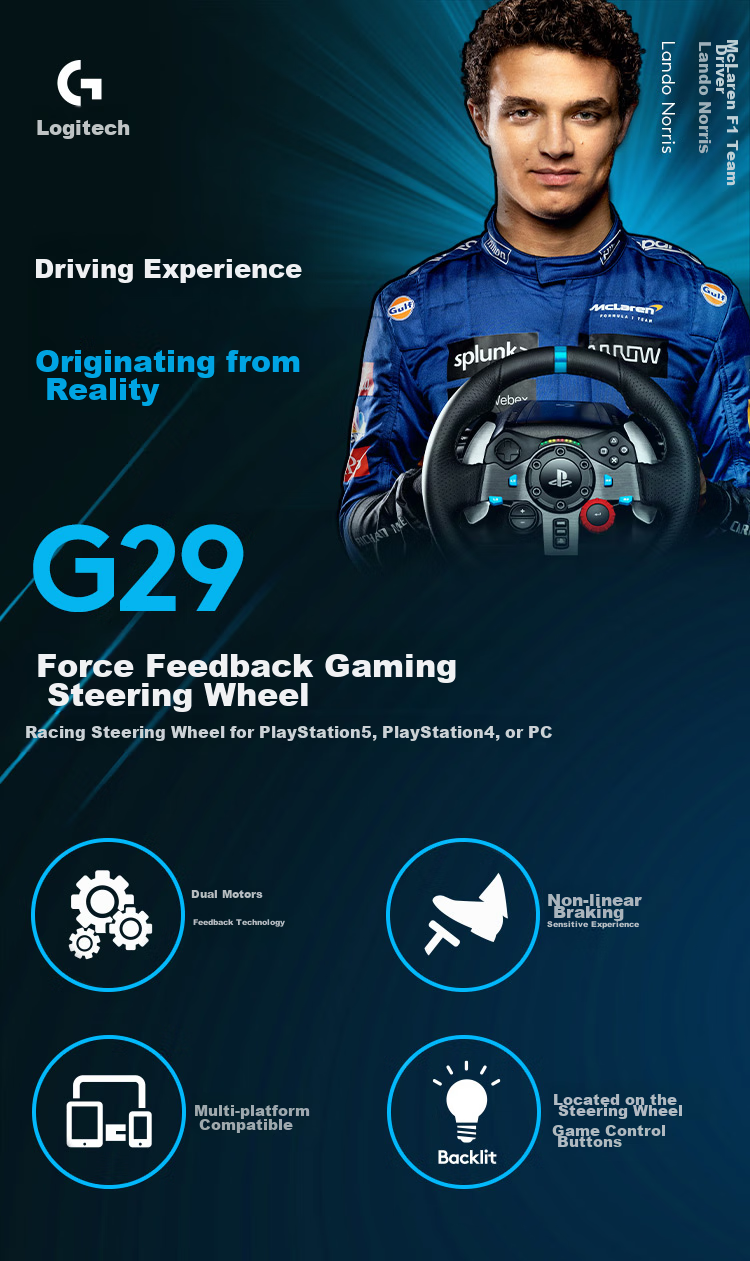 G G923 PC High-Resolution Force Feedback Racing Wheel And Pedals, Racing Simulation Driving Experience, For Horizon 4 And Okami 2 1