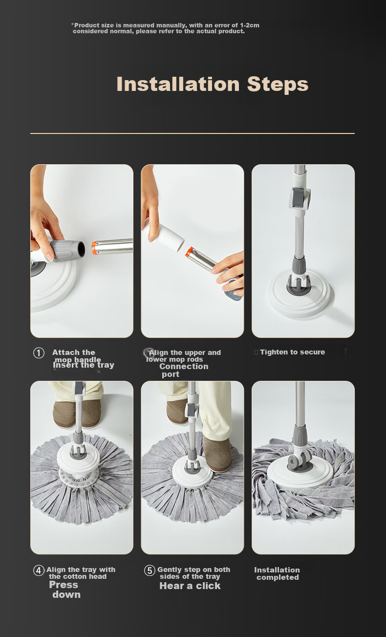 Wuyuehua Rotating Mop Handle, 130CM Long, with 2 Attachments, Labor-Saving Pole, Floating Design for Home Use, All-In Lazy Person's Floor Cleaning Tool 15