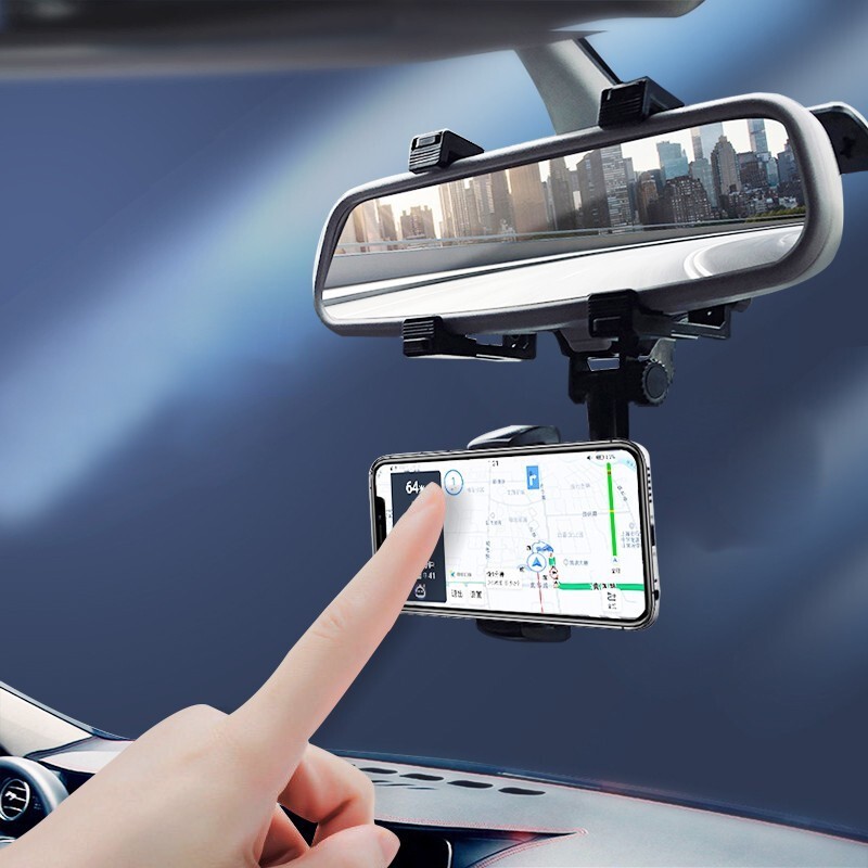 Kylie Rearview Mirror Phone Holder, Car Phone Mount, Car Phone Stand, Phone Holder for High-End AR Navigation, 360-Degree Rotating Clip-On Universal Fixed Bracket