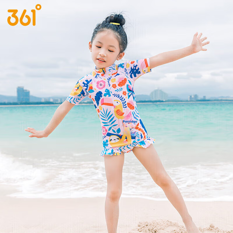 361° Children's Swimsuit, Cute Printed Short-Sleeve One-Piece Swimwear for Girls, Quick-Dry Summer Swimsuit for Young And Older Girls