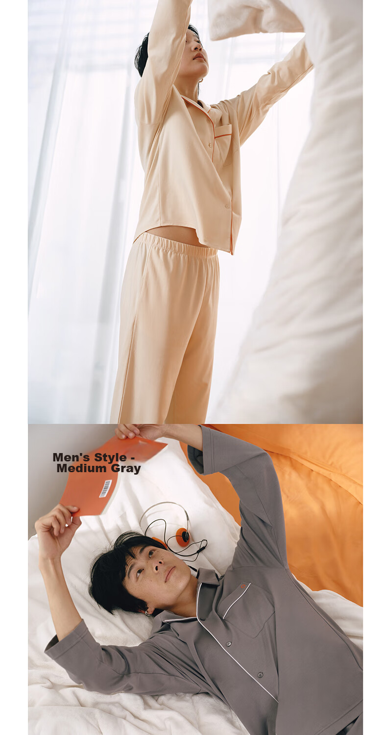 NEIWAI Orange Label [Good Lying Series] Couples' Pajama Cotton Sleepwear Set for Men And Women, Non-Pilling Breathable Loungewear 11