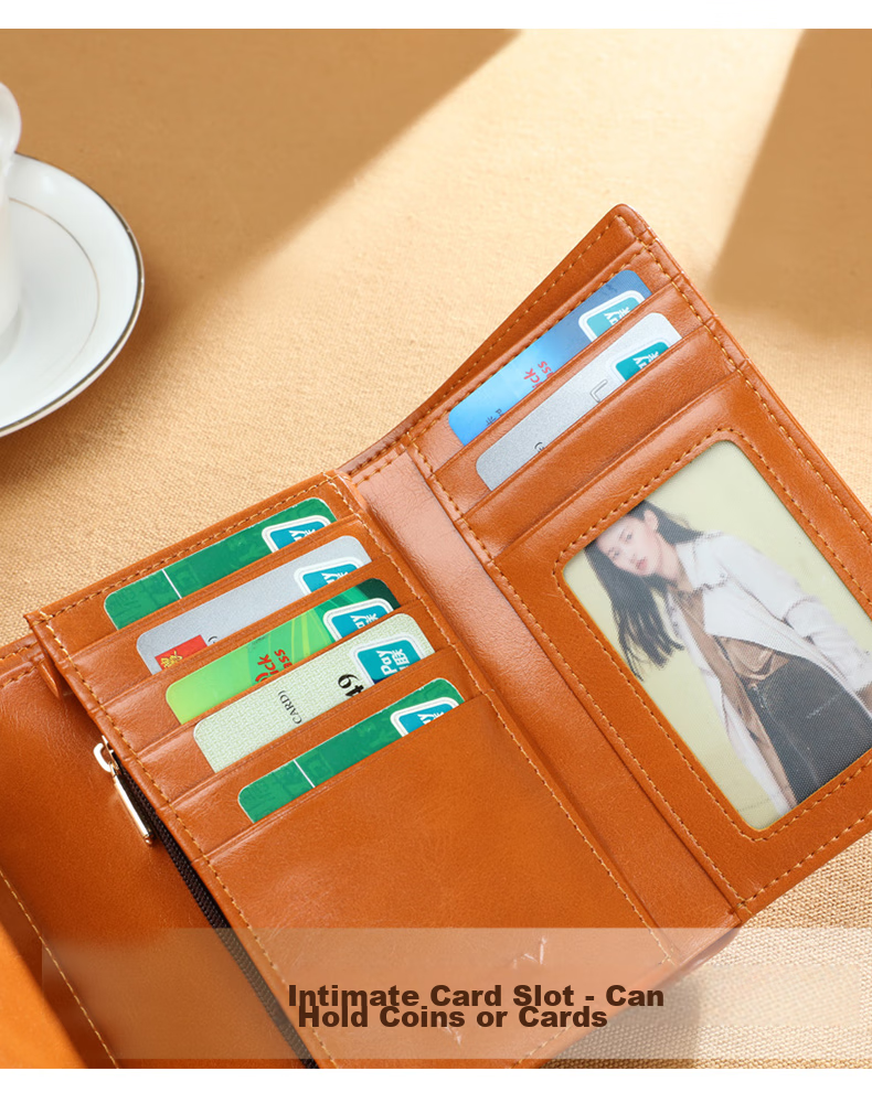 Viney Leather Women's Wallet, Foldable Short Coin Purse, High-End ID Card Holder, Integrated Brand Large Capacity Wallet, Leather Clutch 7