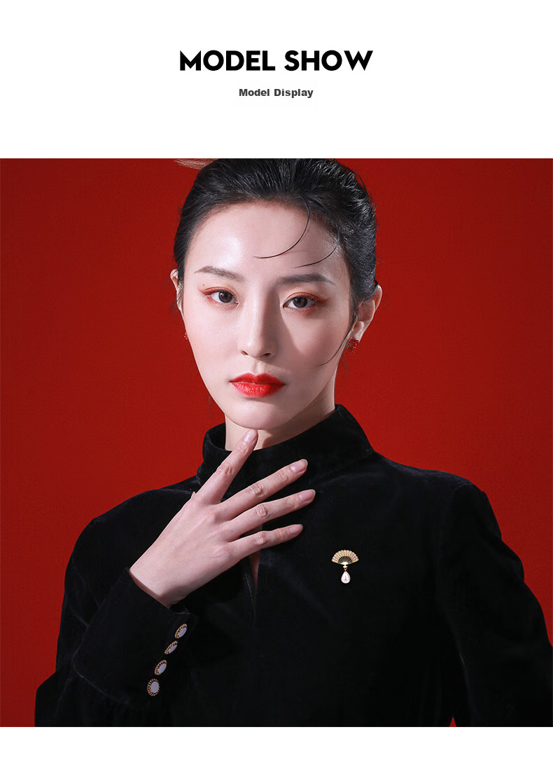 Qlady New Chinese-Style Fan Brooch, High-End Women's 2026 New Year Style Corsage, Light Luxury Anti-Exposure Collar Pin, Silk Scarf Buckle Accessory 8