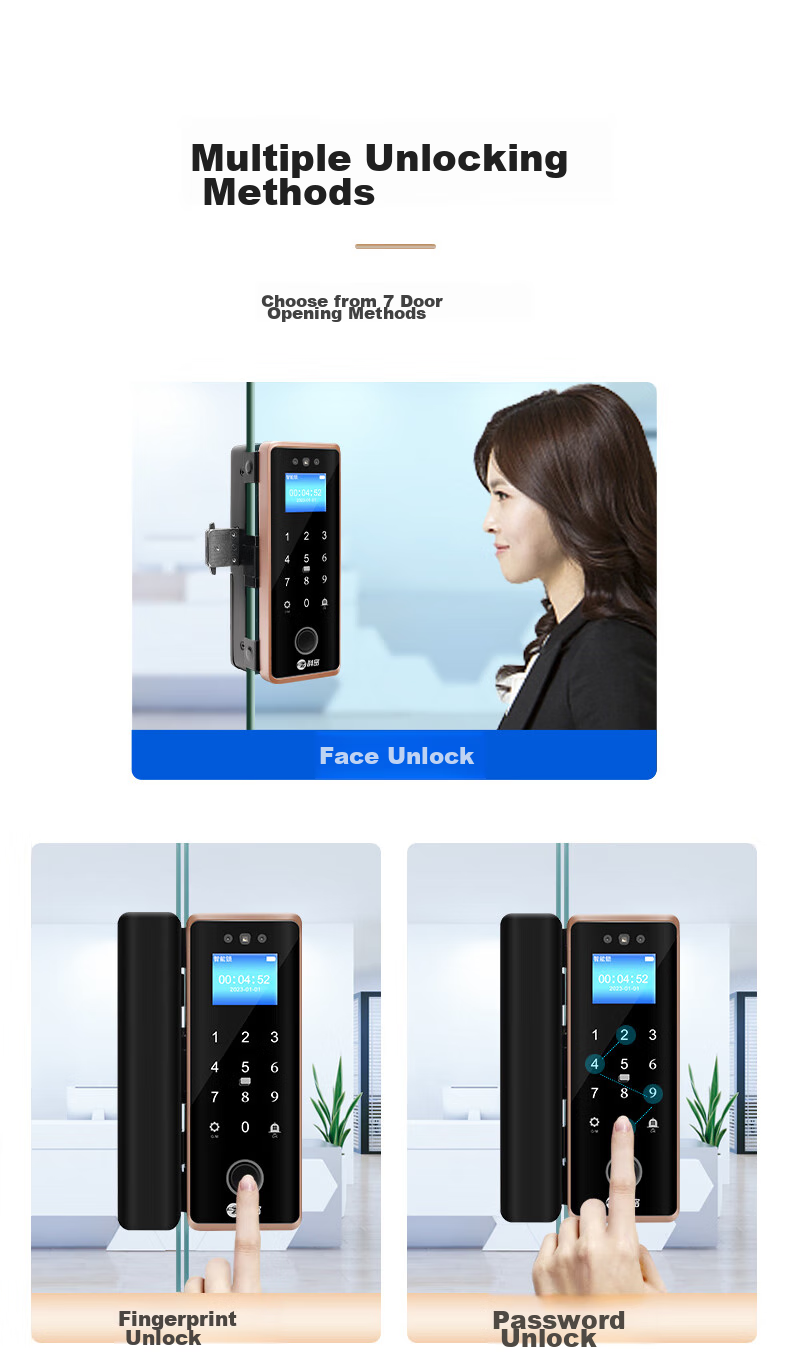 Kemi (Comet) Facial Recognition Glass Door Fingerprint Lock Access Control Smart Electronic Password Lock for Office Glass Doors, Mini Program Attendance, Metal Material COM-202 13