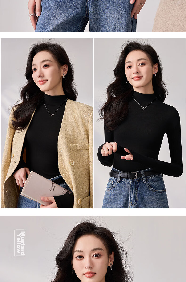 LangSha Spring And Autumn Modal Solid Color Semi-Turtleneck Base Layer Top for Women, Slim Fit Thin Inner Wear Long Sleeve Slimming Stylish Blouse 23