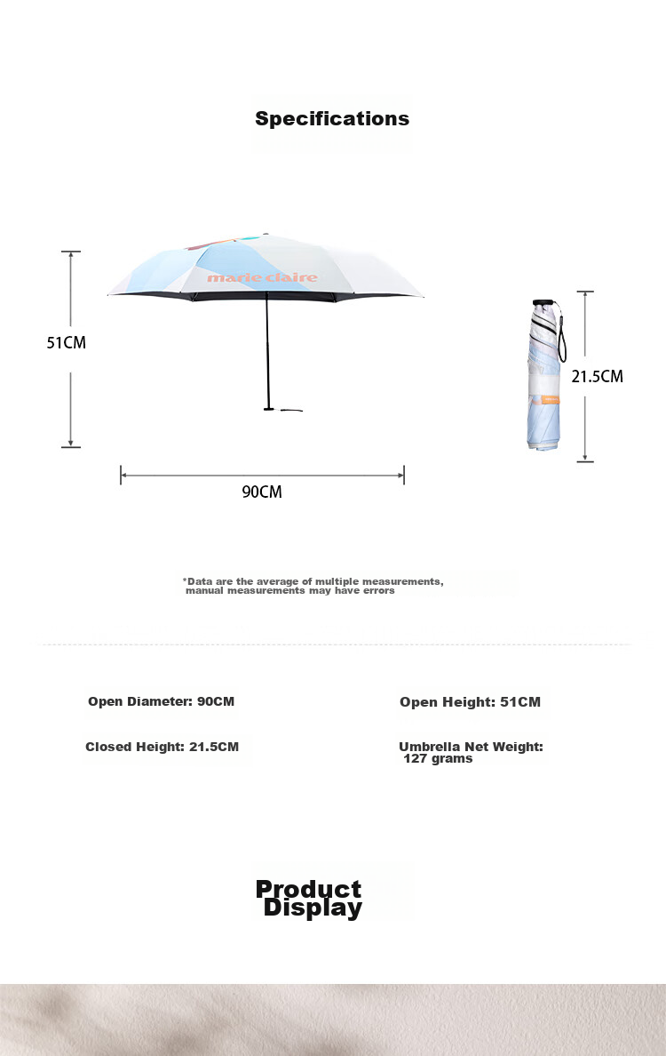 Marie Claire French Ultra-Light Sun Umbrella, Strong UV Protection UPF50+, Anti-UV Rain And Shine Umbrella, Portable Sunshade, Women's Gift, Carbon Fiber Qixi Gift 10