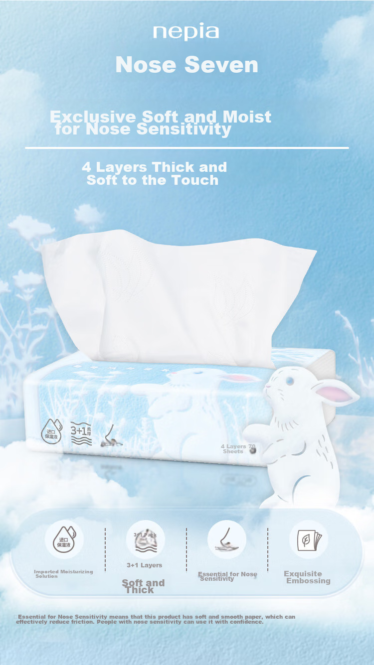 Nepia Nasal Cream Tissue, 4-Ply, 70 Sheets*15 Packs, Whole Box Moisturizing Tissues, Cloud-Soft Wipes for Sensitive Skin And Nose 1