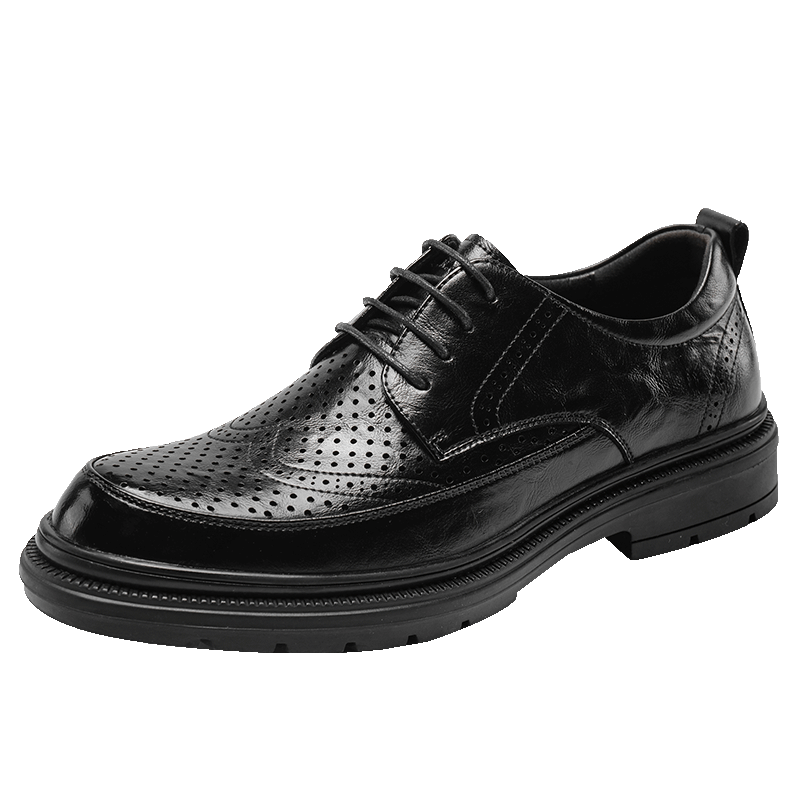 G.N.Shi Jia Men's Leather Shoes, Summer Hollow Breathable Brogue Carved Shoes, British Retro Business Formal Shoes for Me