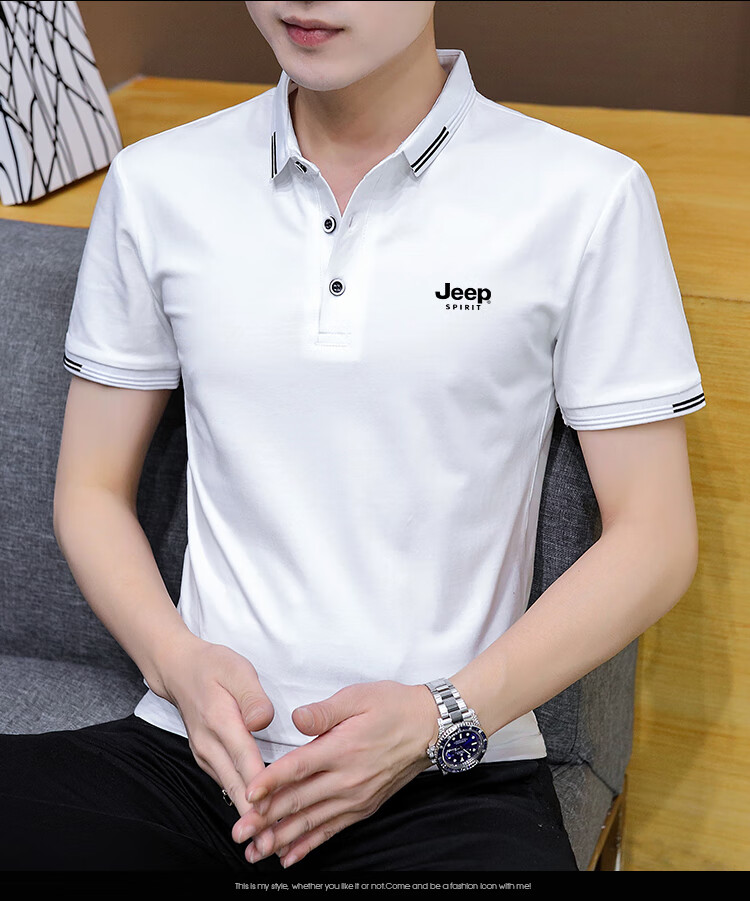 JEEP SPIRIT Men's Short-Sleeve T-Shirt, Summer Polo Shirt, Half-Sleeve Collar, Business Casual Slim Fit, Black, 3XL 9