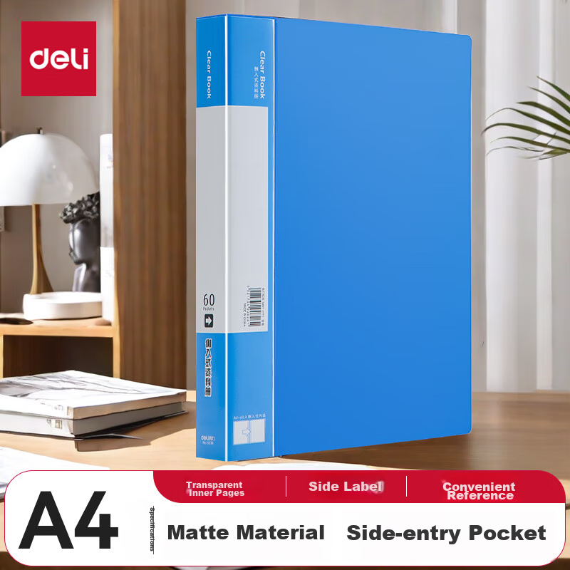 Deli A4/60-Side Document Folder/file Organizer/pocket File Folder for Financial Receipts And Documents Storage, Office And Study Supplies, 5039ES Blue