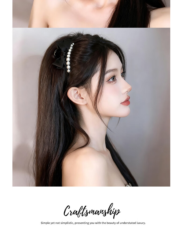 Jianying Shu French Pearl Black Bowknot 2-Piece Hair Claw Clip Hair Accessories for Women 8
