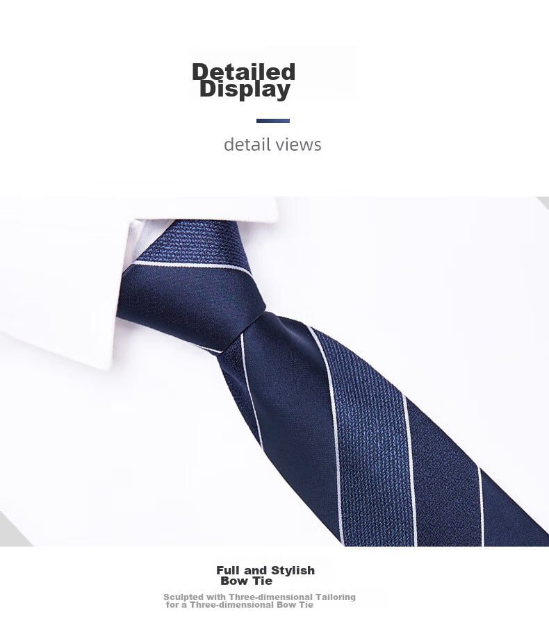 Luomeng Men's Business Necktie, 8cm No-Tie Striped Wedding Zipper Tie, Gift for Husband Or Boyfriend, Navy Blue, Gift Box Packaging 15