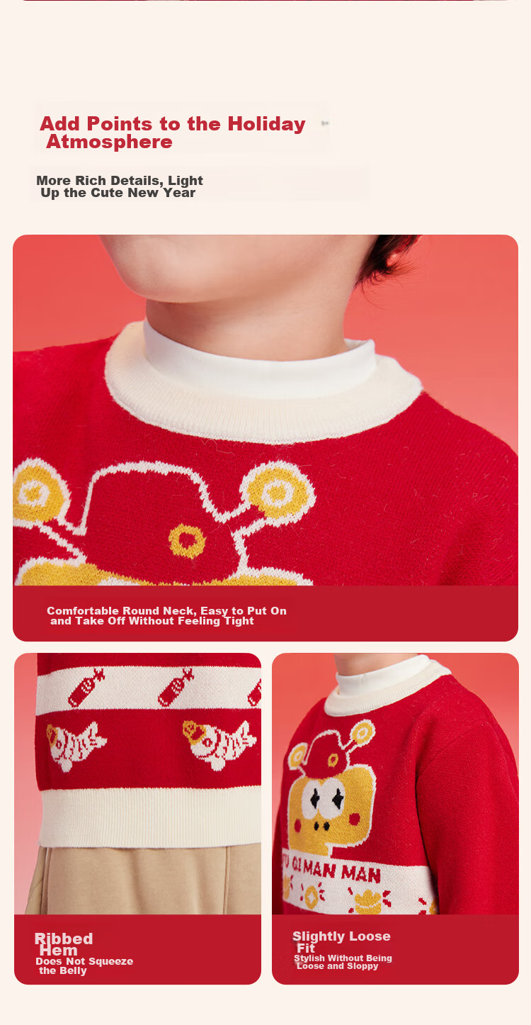BALABALA Children's Clothing, Kids' Sweater, Autumn And Winter Contrasting Color Jacquard Sweater, Boys' And Girls' Knitted Sweater, Trendy, 208125103205 6