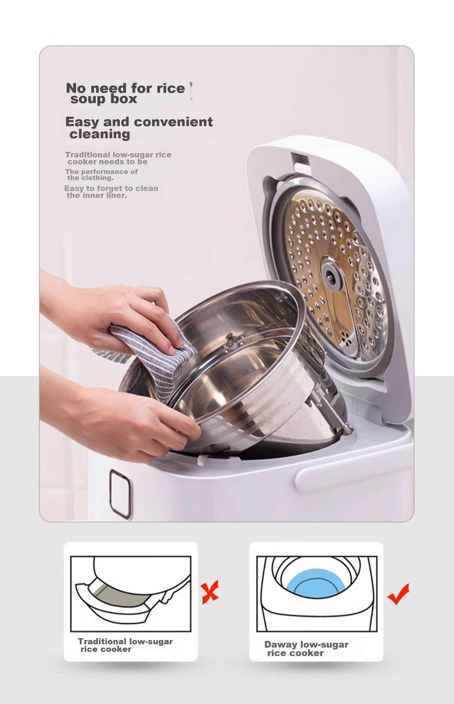 DAEWOO Mini Rice Cooker 1.2L Smart Small Electric Rice Cooker for 1-2 People Multifunctional Low Sugar Micro Pressure FB23DT Purple 16