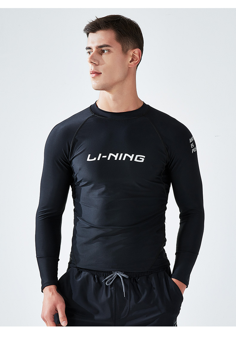 Li-Ning Men's Short-Sleeve Swimsuit, Anti-Embarrassment Swimwear for Hot Springs And Surfing, LSLR225 Short-Sleeve Black, XXL 11