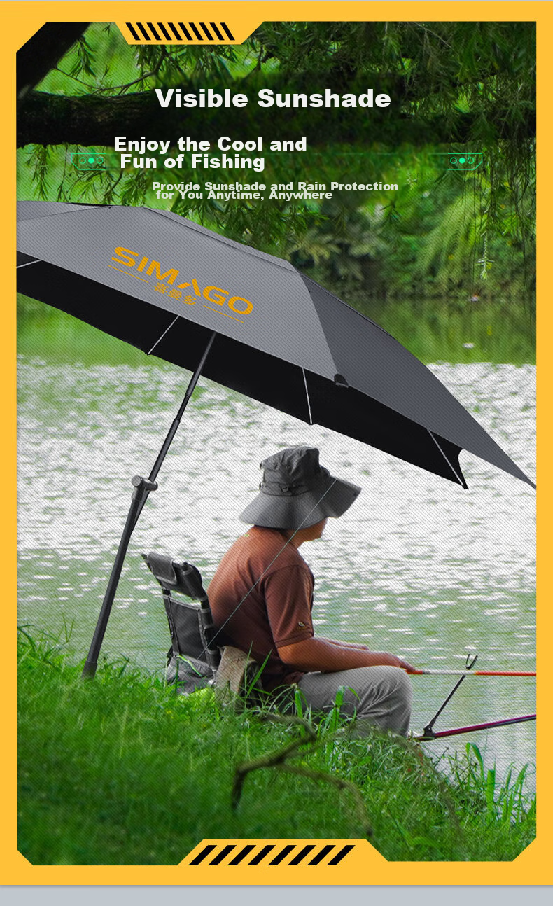 SIMAGO Ximan Du Full Blackout Fishing Umbrella, Cane-Style Omnidirectional Black Umbrella, Sun Protection, Rain Protection, Fishing Umbrella, 2.2 Meters 5