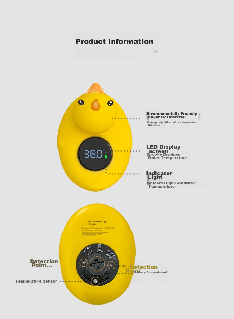 Bangbangzhu Baby Bath Button Battery Water Temperature Meter with Anti-Scalding Reminder, Bath Water Temperature Tester And Burn Prevention, Little Yellow Duck 10