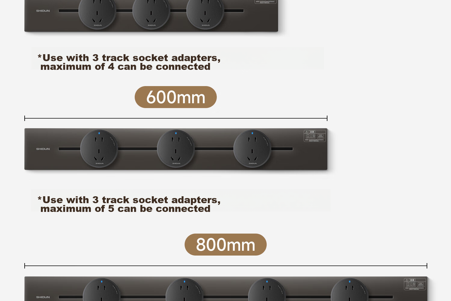 Shidun Track Socket, Surface-Mounted Movable Sliding Rail Socket, Dining Cabinet Kitchen No-Drilling Track Switch Socket, 50cm + 3 Five-Hole Sockets, Black Coffee Color 22