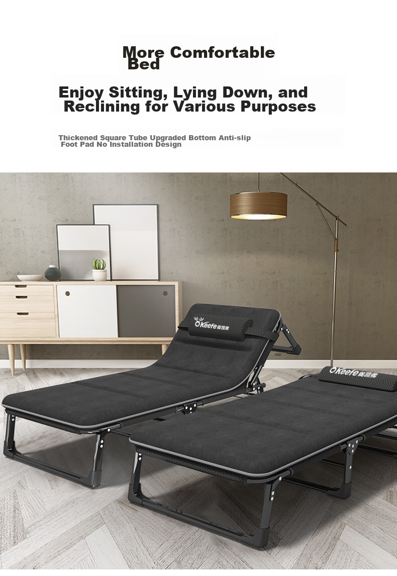 OKeefe Folding Bed, Lounge Chair, Single Bed, Office Simple Nap Bed, Hospital Accompanying Bed, Camp Bed, Includes Cotton Pad 4