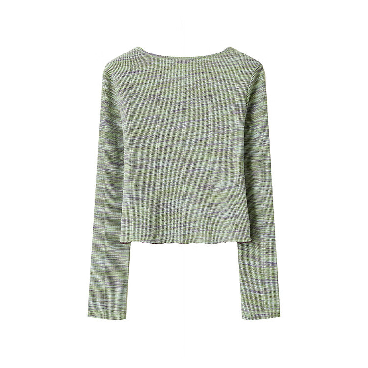 Dme Autumn Artistic Gradient Vintage Round Neck Ruffled Edge Elegant Women's T-Shirt with Moisturizing Cloud Cotton 10