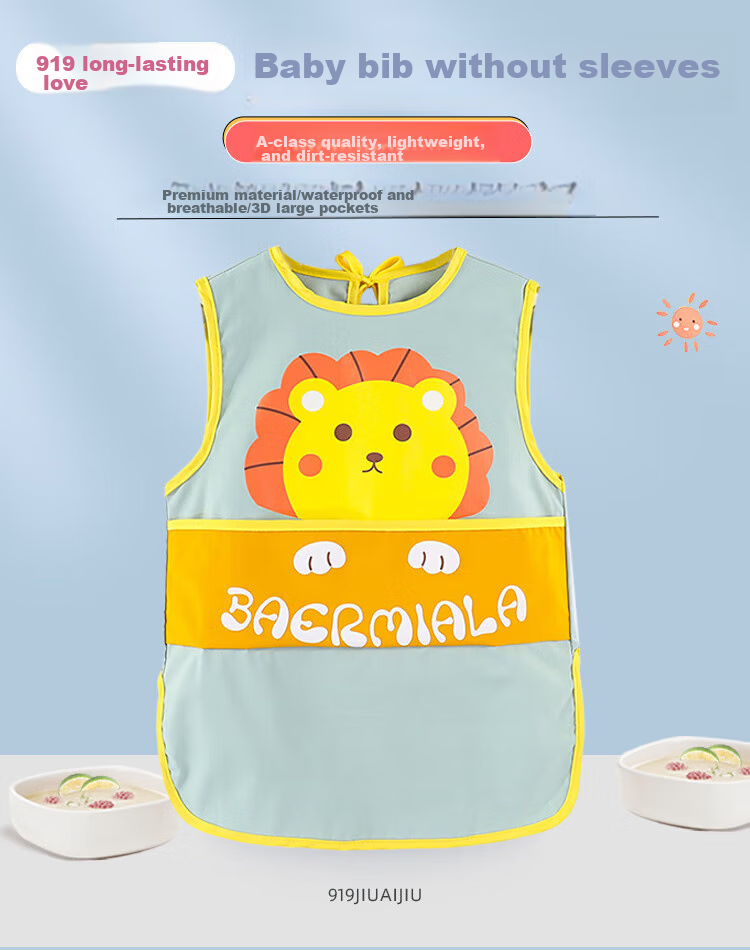 9I9 Baby Eating Smock, Summer Sleeveless Waterproof Infant Children's Bib, Drawing Apron, Adjustable A26 Pink 1