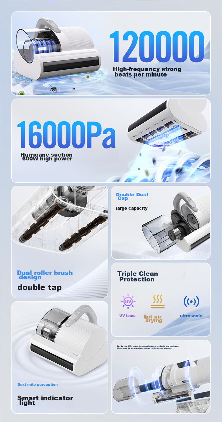 Panasonic [Cleaning Wonder] Ultrasonic Mite Remover, Bed Vacuum Cleaner for Home Use, High Suction Power, UV Sterilization, Hot Air Dehumidification, Dual Roller Brushes, Dual Beating Blades, Dual Cups MC-DC20W 3