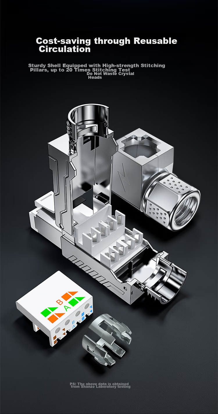 SAMZHE CAT6A 10G Shielded Tool-Free Crystal Head, Engineering-Grade CAT6A Tool-Free RJ45 Network Connector, Right-Angle Elbow CAT6A Network Cable Connector, Single Pack MDC65 11