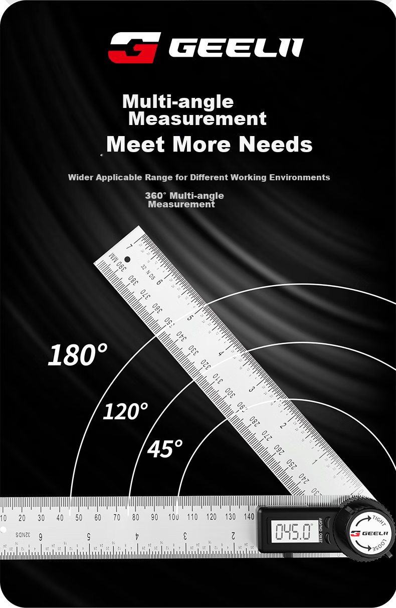 GeeLii Digital Angle Ruler, Stainless Steel Electronic Angle Gauge, Protractor, Angle Measuring Instrument 0-200mm 55155 10