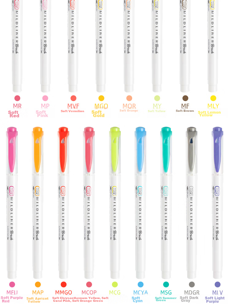 ZEBRA Dual-Head Highlighter, Rainbow Color Planner Pen, Student Highlighting Marker, Brush Soft Color Series WFT8 Gold 12