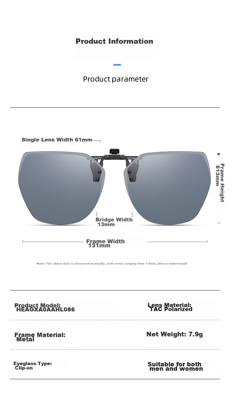 HLA Sunglasses Clip, Flip-Style Unisex, Myopia Polarized Sunglasses Clip, Black 086 15