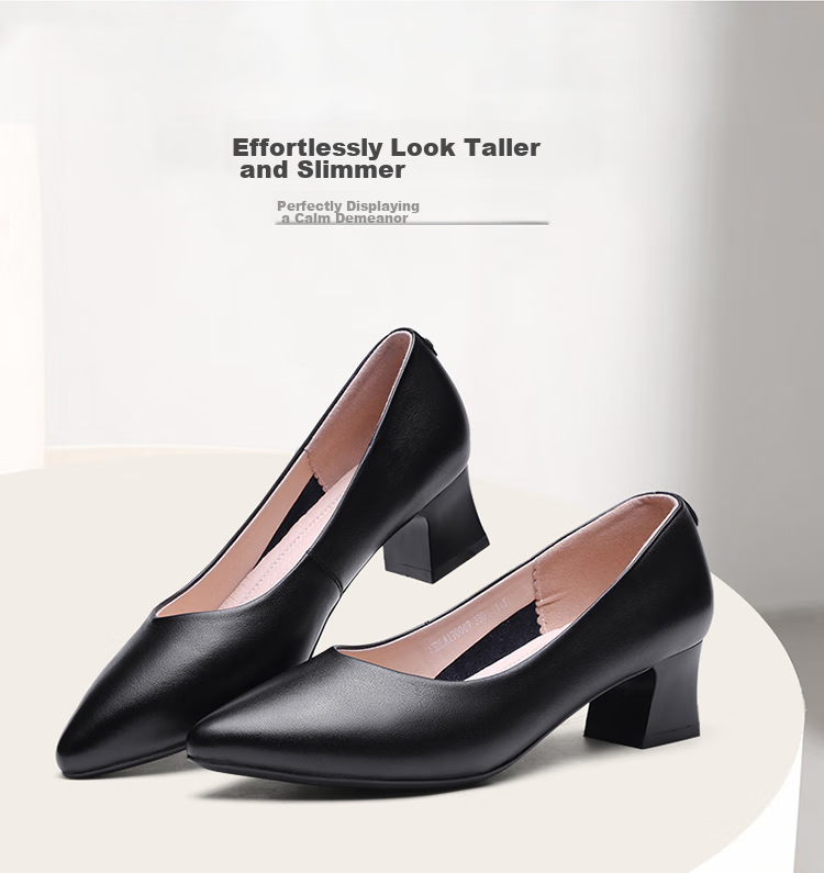 Qiangren Women's High Heels, Single Shoes, 5CM Thick Heel, Professional Business Shoes for Women, JDA170007, Black, Size 39 3