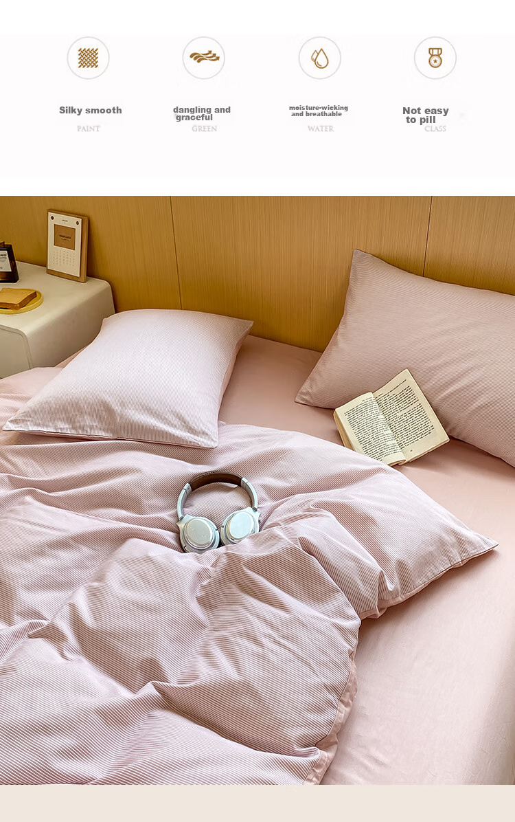 Wuyinliangpin Pure Cotton Bedding Set, 100% Cotton Bed Sheet Four-Piece Set with Duvet Cover, 220*240cm, for 1.8/2.0 Meter Bed 7