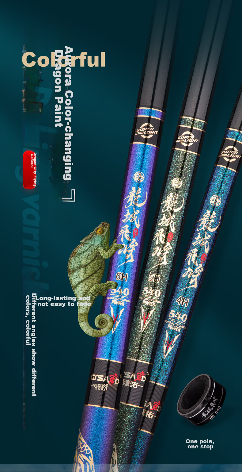 Grsaed Longcheng Feijiang 4.5m 4H Fishing Rod, Handheld Rod, 28-Section Telescopic Rod, Carbon Fiber Ultra-Light Ultra-Hard Crucian Carp Rod Set 16
