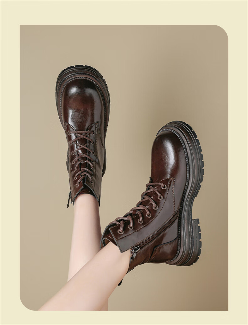 DAPHNE Black Martin Boots for Women, Autumn And Winter Fleece-Lined Thick-Soled Heightening 2025 New Style Boots, British Style Low-Cut Ankle Boots 5