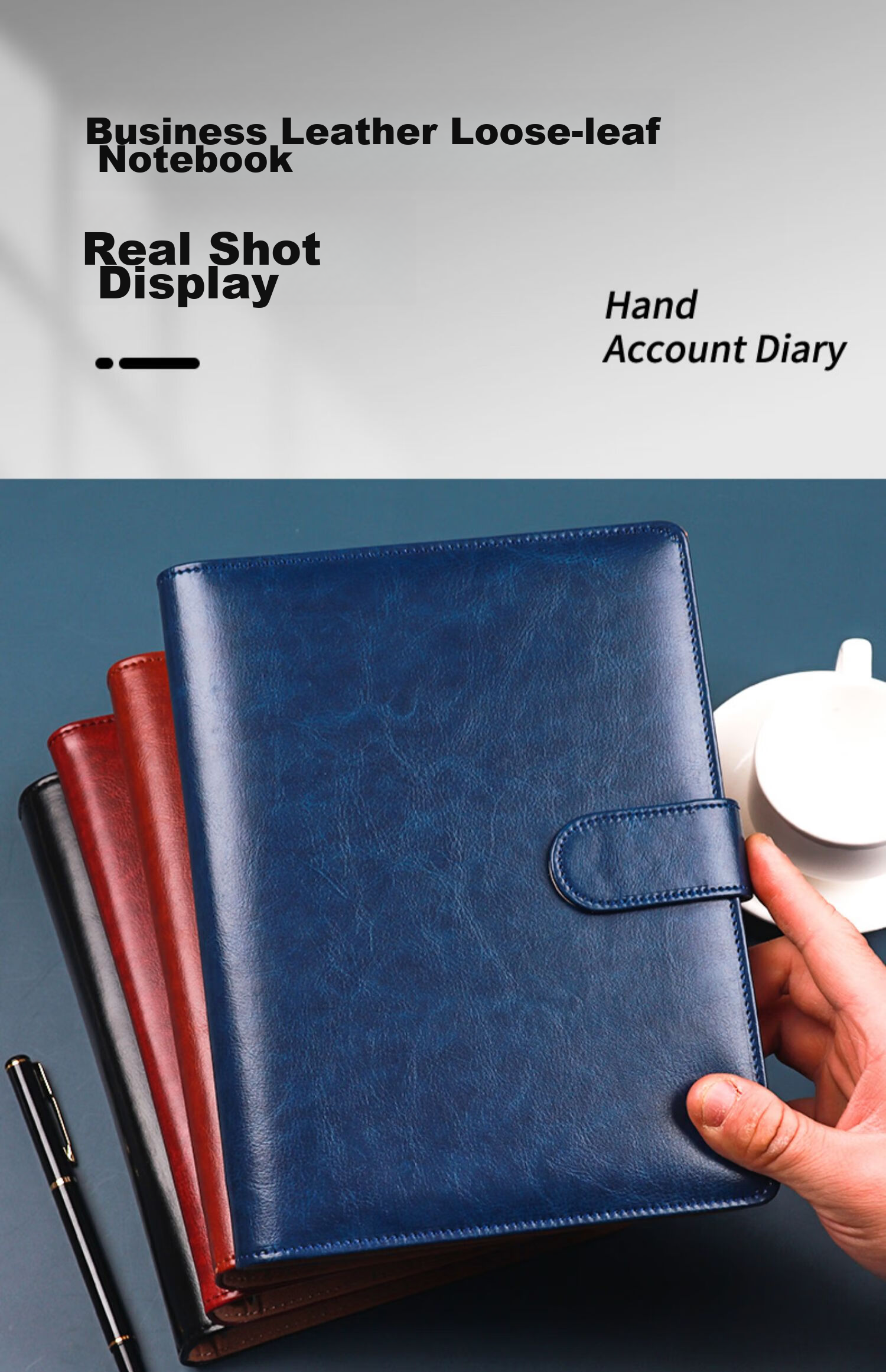 Xuchenwenju Notebook, Loose-Leaf A5 Brown, 6-Ring Binder, Simple Business High-End Leather Cover, with Buckle And Card Slots, Office Meeting Record Book, Detachable, Can Print LOGO 17