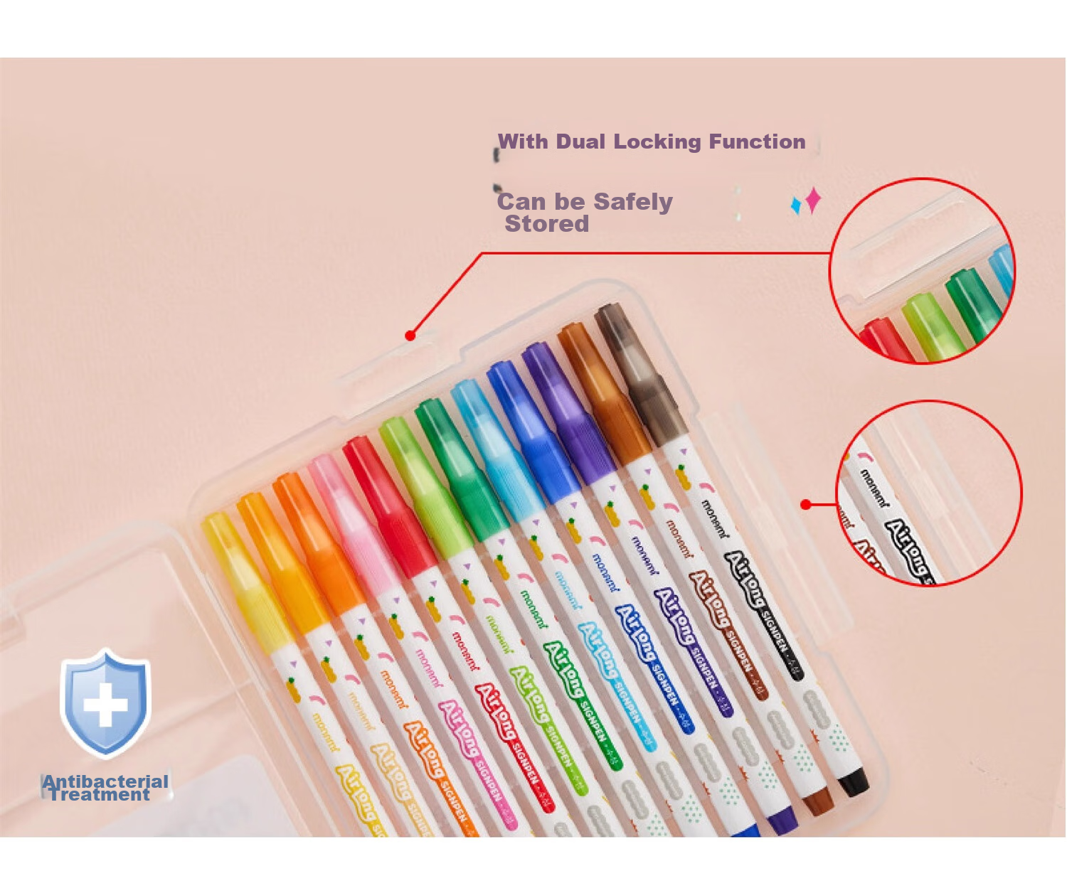 Monami AirLong Water-Based Pen, Anti-Drying Watercolor Pen, Outline Pen, Student Journal Coloring, 1.5mm Bright Color Series, 12-Color Set, 04047Z12 Watercolor Pens 8