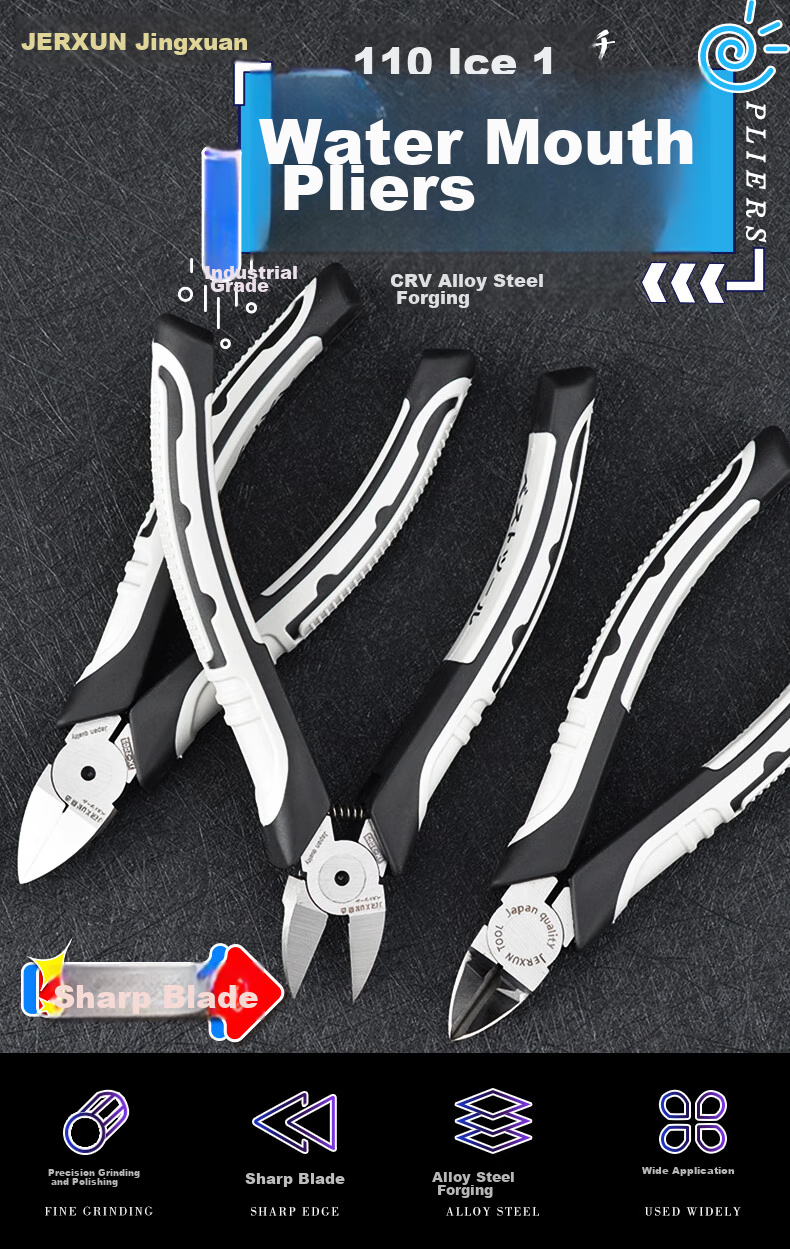 JERXUN 6-Inch Diagonal Cutting Pliers, Side-Cutting Pliers, Flat-Nose Pliers, Diagonal Wire Cutters, Electrician's Electronic Model Pliers 1