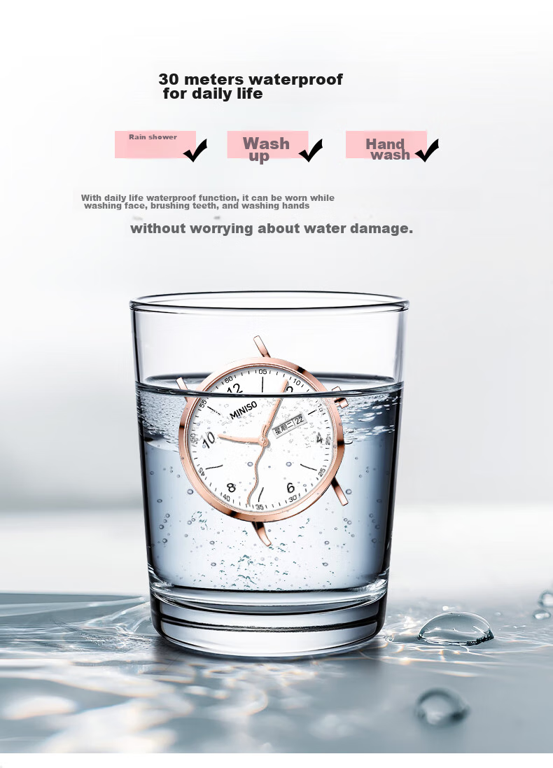 MINISO Women's Fashion Dual Calendar Girl's Wristwatch Waterproof Quartz Watch for Middle and High School Students Gift for Girls 8