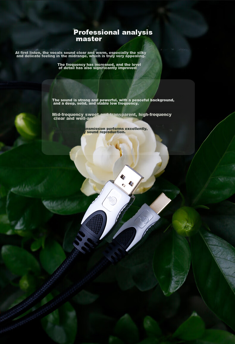 JIB High-Fidelity Audiophile USB Audio Cable A to B DAC Decoding Cable Version 2.0 Computer Sound Card Mixer Amplifier Speaker Connection Cable BB-110 Meter 5
