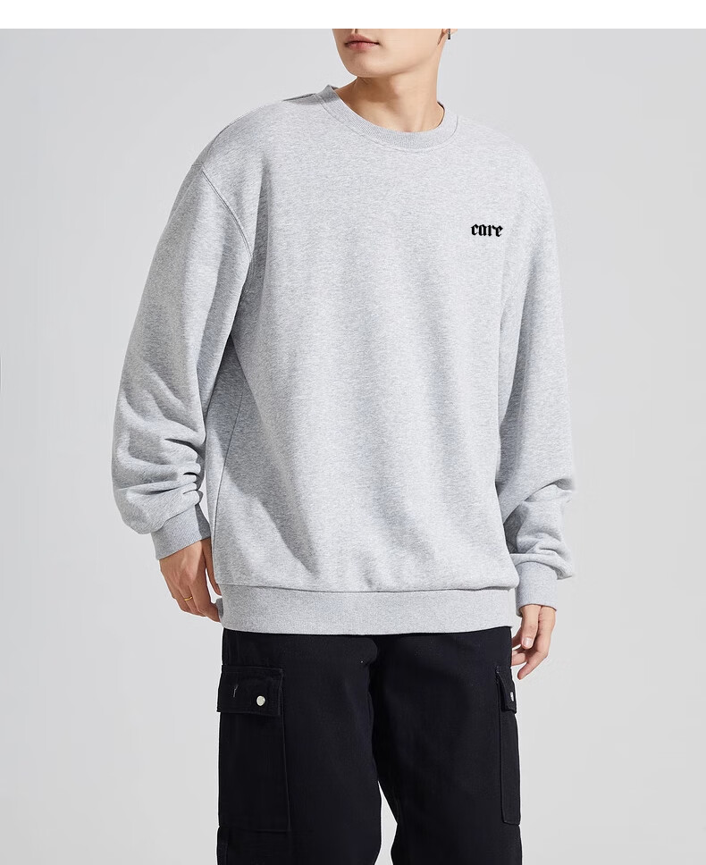 Huili Men's Sweatshirt, 320g Heavy Cotton, Autumn Long-Sleeve T-Shirt, Trendy Inner Layer, Loose-Fitting Men's Top, Black, Size L 15