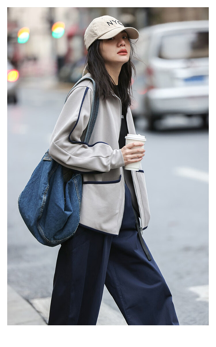 Dme [Stand-Up Collar Contrasting Trim Sweatshirt], Spring And Autumn Design, Stylish, Slimming, Long-Sleeve Casual Jacket for Wome 4