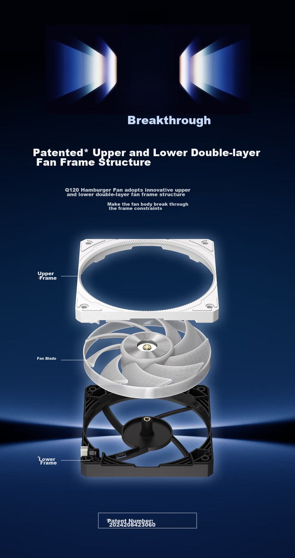 Silverstone 120mm Q120 Hamburger Fan, Black Reverse Blade Fan, Double-Layer Structure Top And Bottom, Air Outlet, PWM, ARGB, Enlarged Blade Frame 4